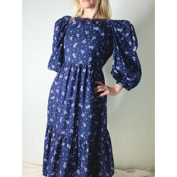 SUMMERSALT Navy Cotton Ditzy Floral Puff Sleeve Dress US SMALL - Picture 3 of 15